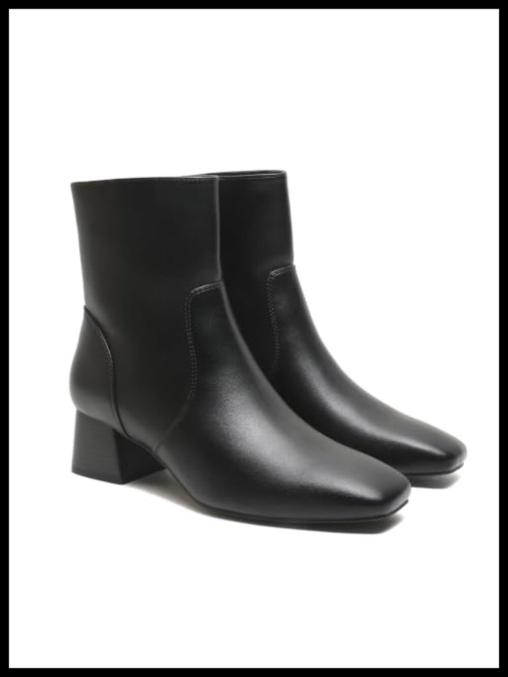 Womens Ankle Boots Square Toe Low Block Heel Zip Short Booties